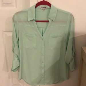 Chiffon mint green button up